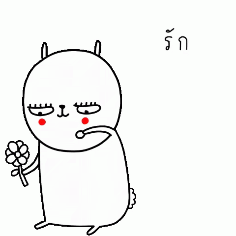 a black and white cartoon character holding a flower