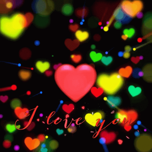 the word i love you is written on top of a background of small colored hearts