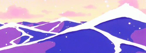 pink and purple mountain range with hills, stars and snow