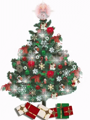 a cross - stitch picture of a christmas tree with presents
