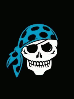 a skull wearing a bandanna on it