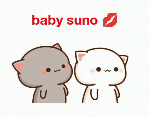 a baby suno advertit with two gray cats