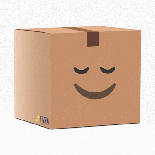 a box shaped like a happy face with eyes and eyebrows