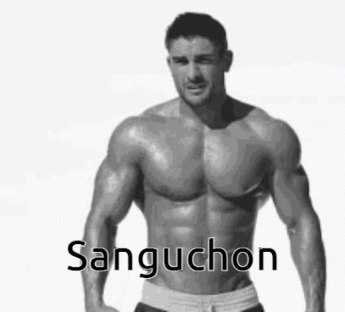 a man in shorts is shown with the words sanugeuchon