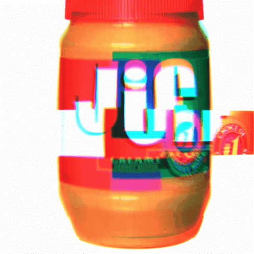 the jar is blue with multi - colored letters and a red cap