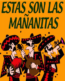 the poster for fiestas son las manantahas, showing three men in hats playing guitars