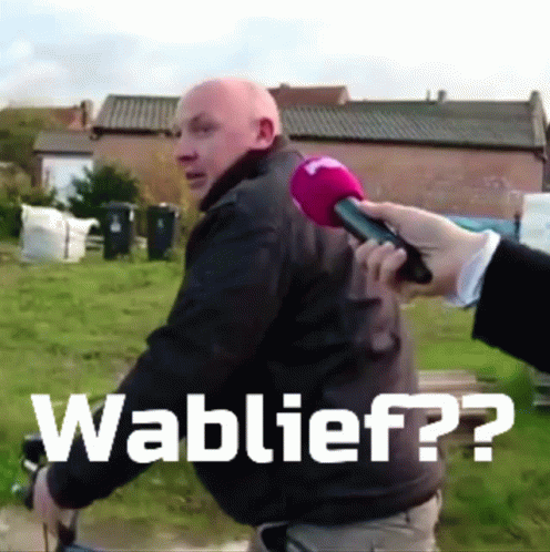 man walking in front of the camera text reads wabiler?