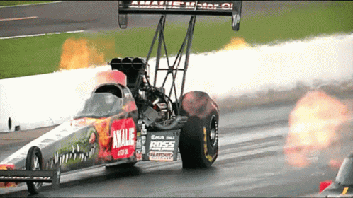 a car with its tires spinning around on a track