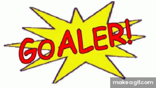 a picture of a cartoon style character in blue text that reads goaler