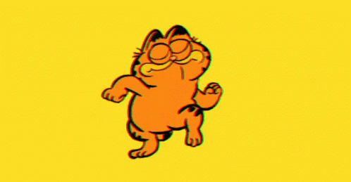 a cat with glasses looking down and pointing