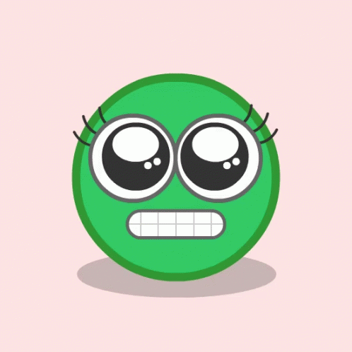 a green ball with two eyes and a strange look on it