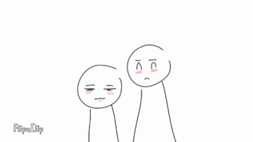 an animated drawing of two faces, one with blue eyes and the other with white noses, are facing each other in opposite directions