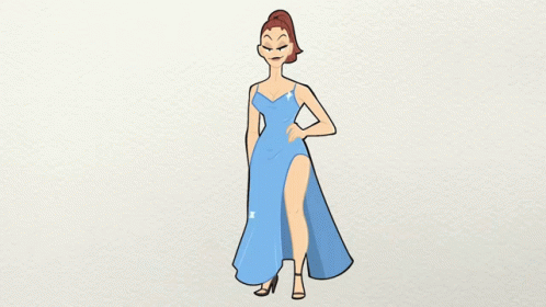 an animated representation of a woman wearing a gown