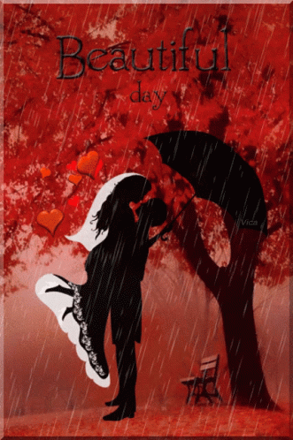 a poster of a woman in the rain holding an umbrella