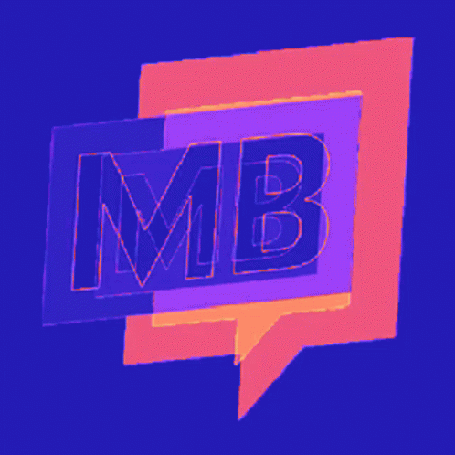 the word'm b in red, purple and pink speech bubble