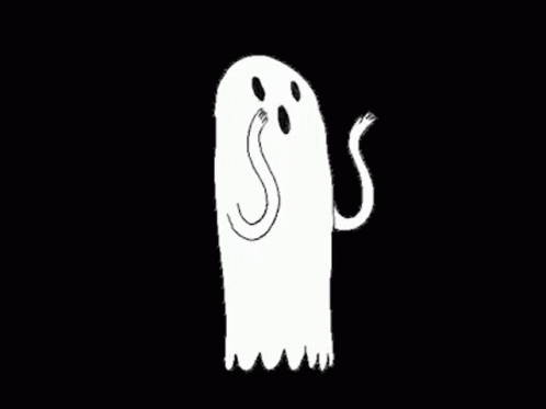 a white ghost holding a knife on a black background