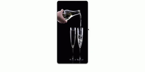 a black card showing two champagne glasses and the caption, wine glasses