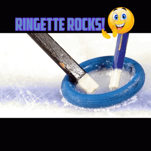 a cartoonish stick and ringette for rings