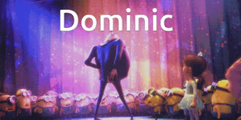 a performance showing a man dressed as a demon and the words'domnic'on a screen