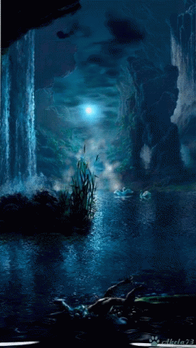 digital painting depicting the inside of a cavern with lights