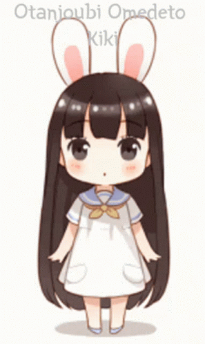 a cartoon bunny is standing with her head turned to the side