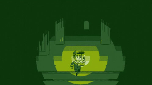 a character in a green pixelated image with a knife