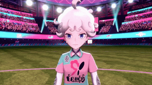 an animated female is playing in the stadium