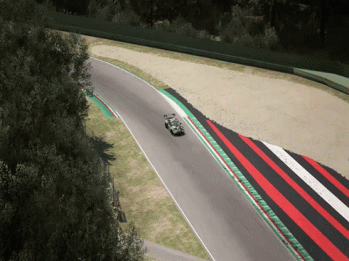 a model car going around a curve on a road