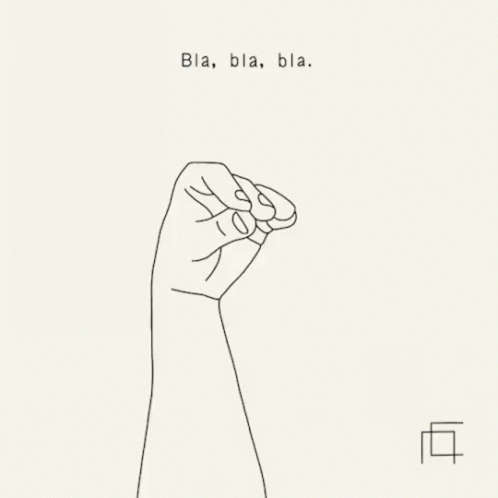 a drawing of a fist up, and the words bla, bla and bla written in spanish