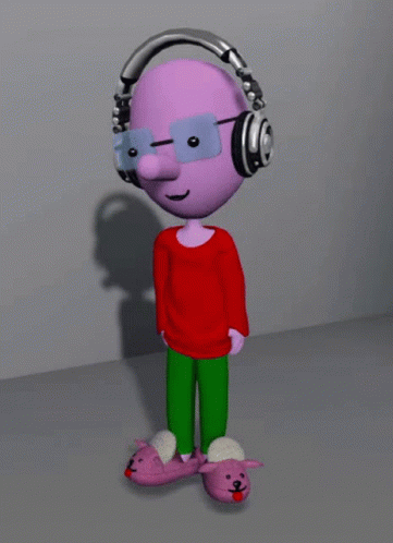 an animated cartoon character listening to music