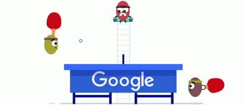 google's sign with two animated characters at the top
