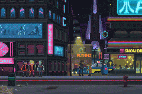 an industrial city scene in the nintendo game shadowlands