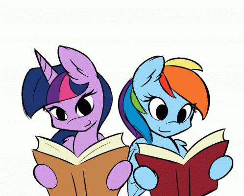 three cartoon characters reading books together