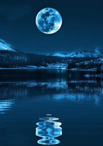a bright moon is reflecting off the water