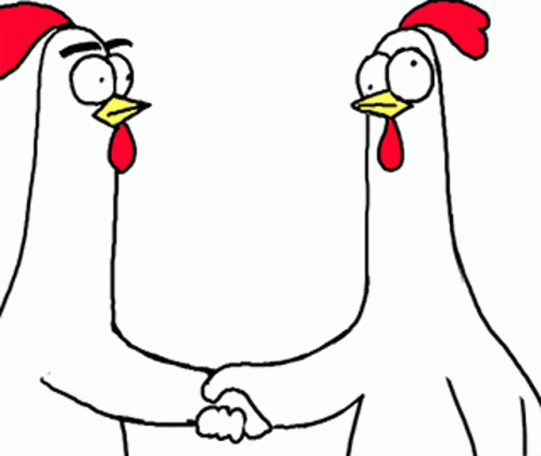 two birds shaking hands in front of a white background