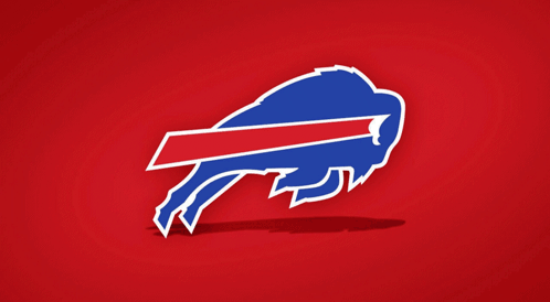 a red buffalo logo on a blue background