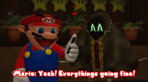 a super mario party message with an image of an animated character holding a phone