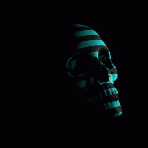 a striped hat is on top of a black skull