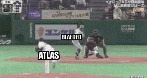 two images of baseball players at a game and the caption reads blazed atlas