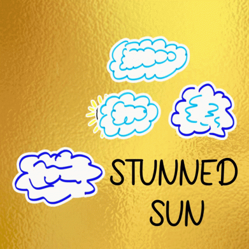 a blue wall with stickers that say, sunny