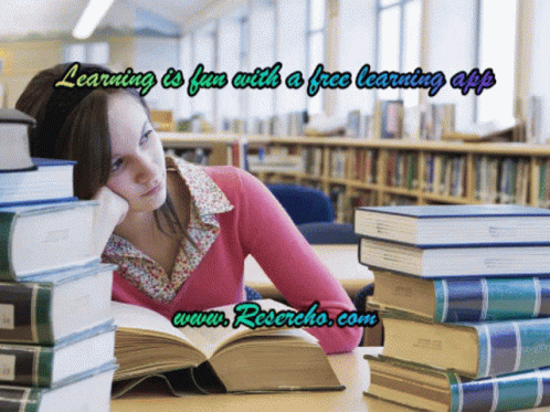 a girl sits in the middle of several books