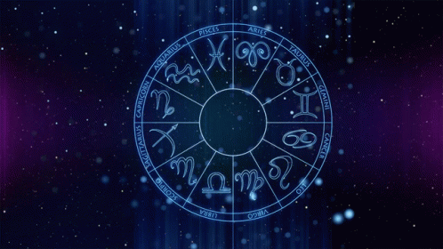 an animated zodiac sign on a dark background