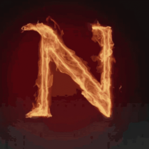 the letter n is spelled with blue flames
