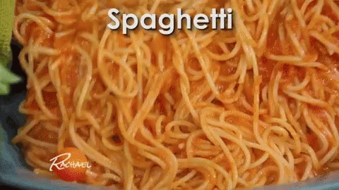 the noodles are ready to be eaten with the words spaghetti on them