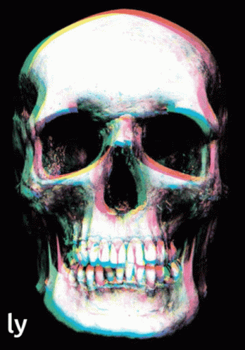 a skull that has no eyes is shown in a blurry image