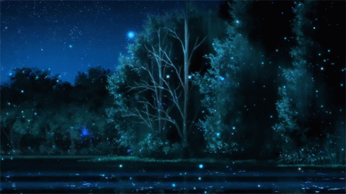 a digital painting depicting an evening forest scene