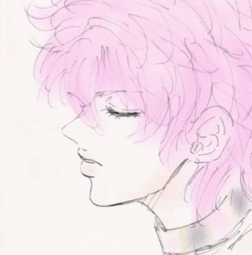 a drawing of a person with a pink hair