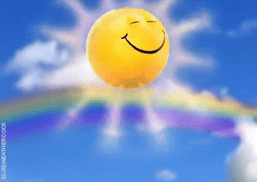 a happy face made of plastic ball and rainbow