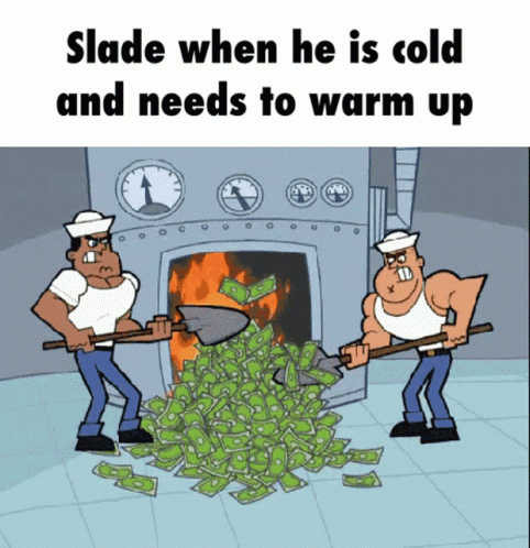 an advertit featuring two blue men digging money in front of a fireplace