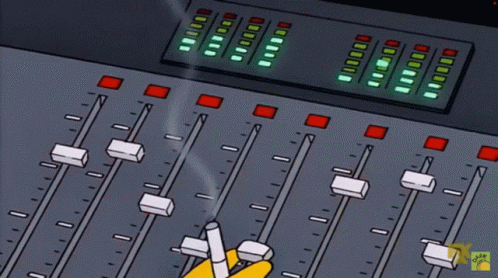 an electronic mixing console being viewed close up